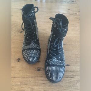 Bebe Dayani Rhinestone Black Combat Boots‎ Bootie Women’s 8 Preloved